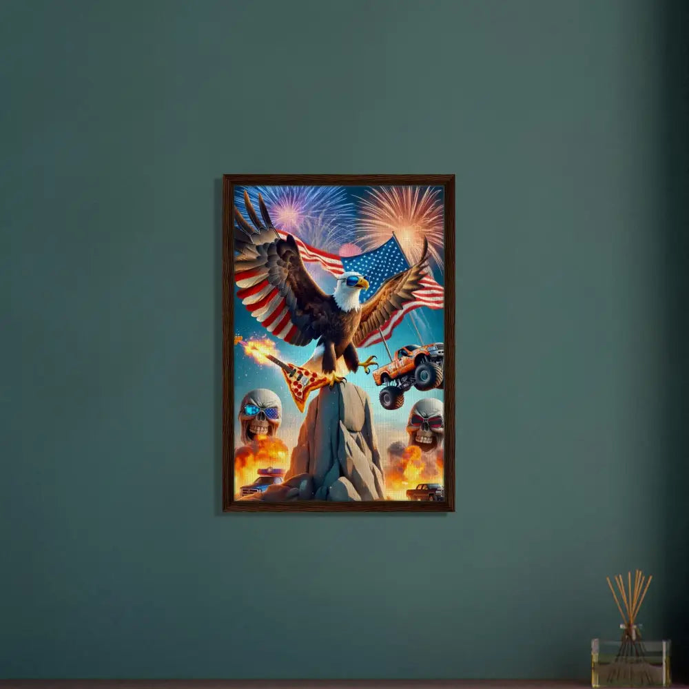 Framed patriotic artwork titled Freedom Shreds Eternal on PixiOnyx Apex Americana Canvas