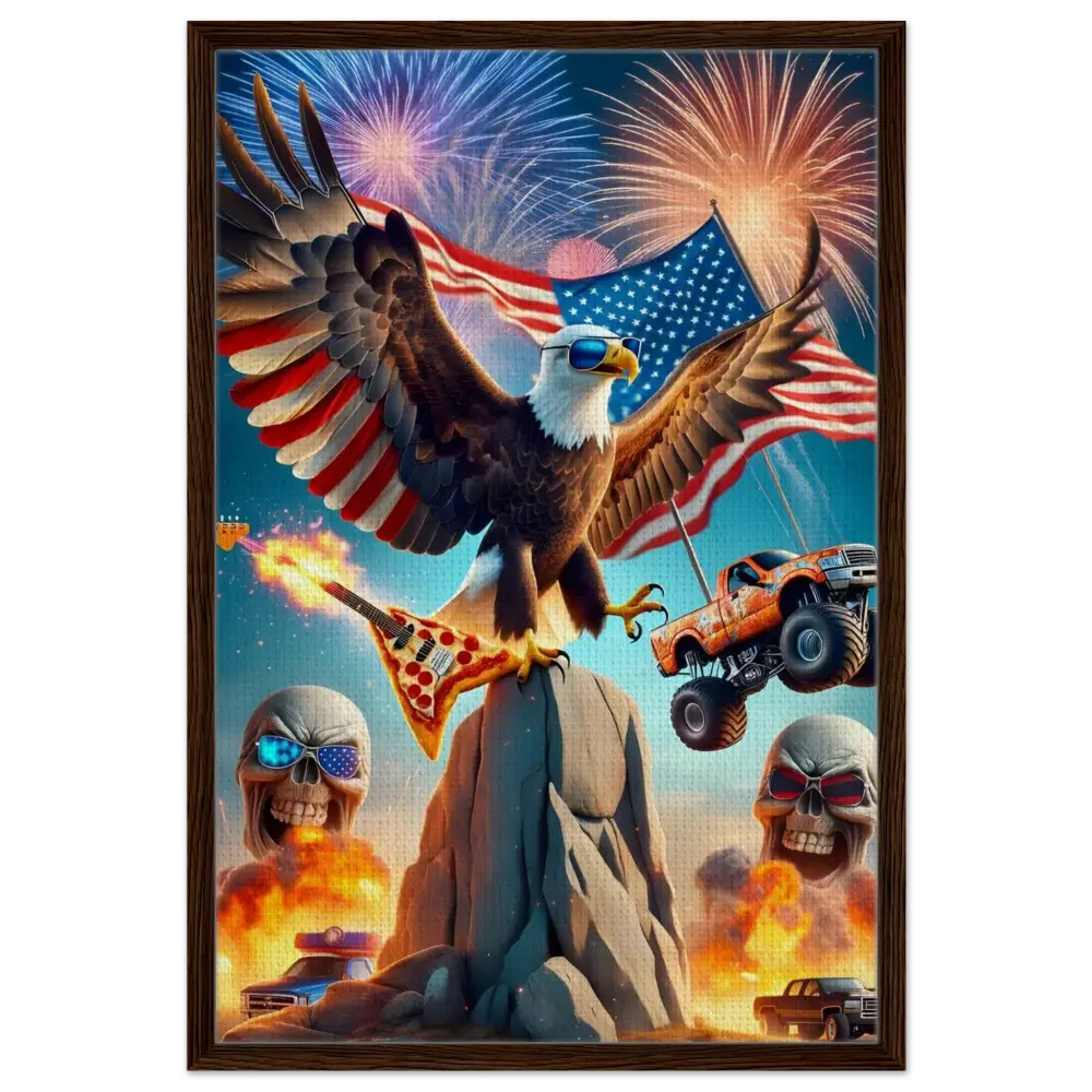 Patriotic American collage framed canvas artwork showcasing freedom and national pride