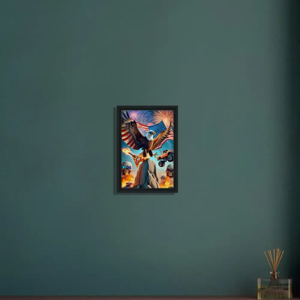 Framed patriotic eagle artwork on canvas in Freedom Shreds Eternal PixiOnyx Apex Americana