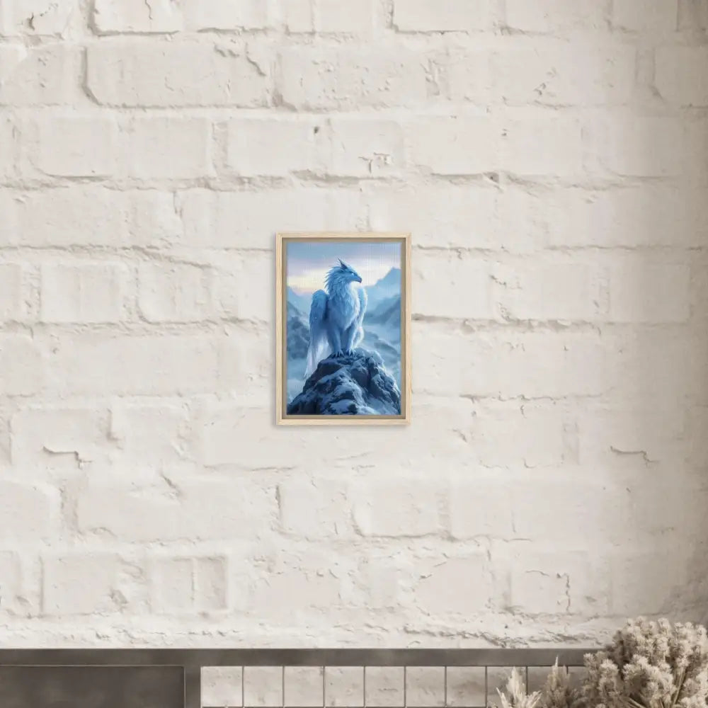 Framed fantasy art of the Frostpeak Gryphon on PixiOnyx Fantasy Display Canvas