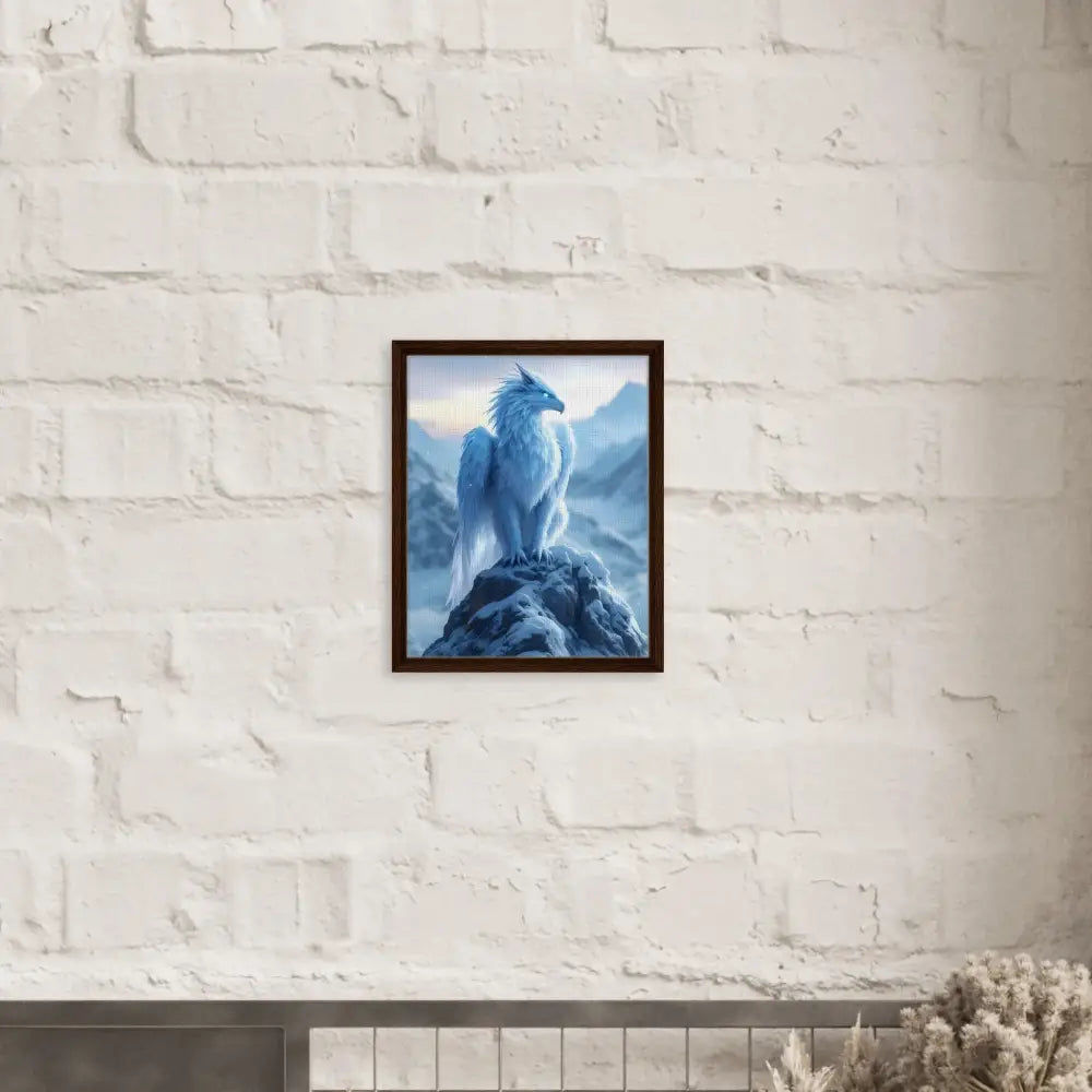 Framed Griffin artwork from Frostpeak Gryphon Canvas displayed in PixiOnyx Fantasy Display