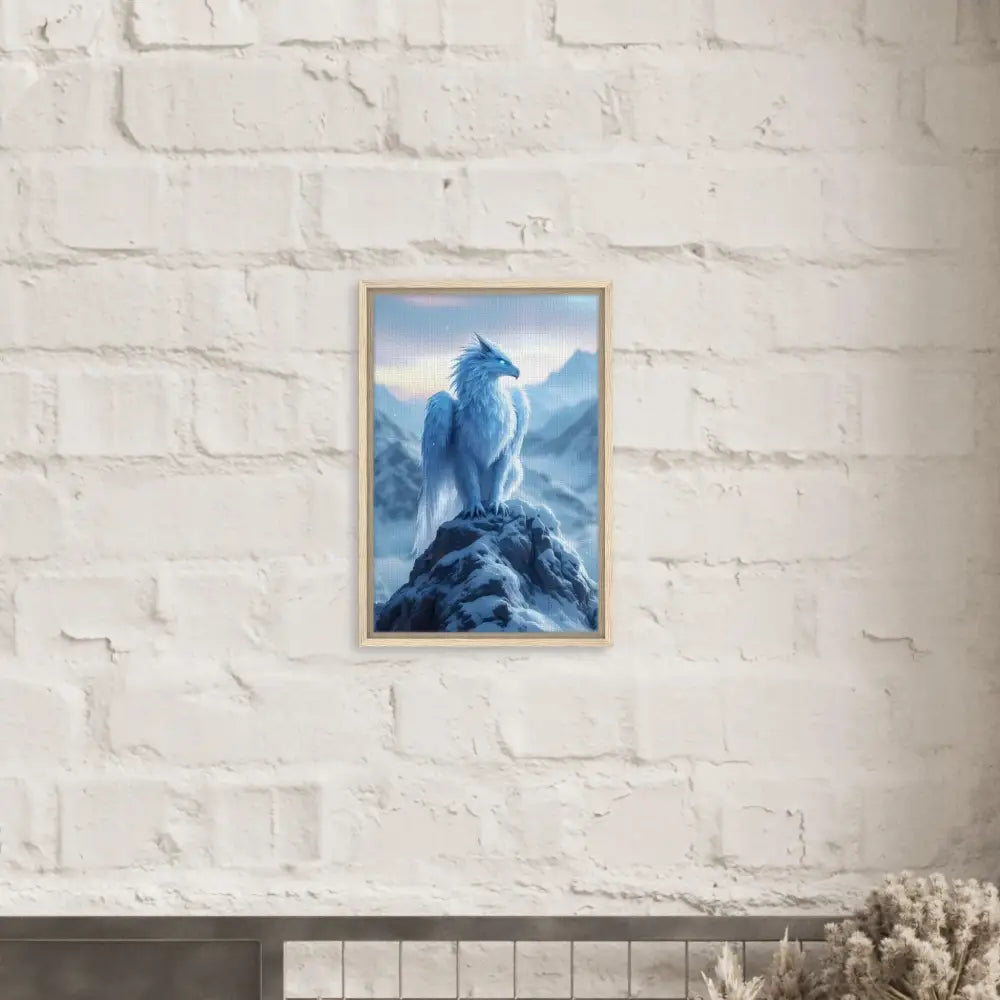Framed fantasy art of Frostpeak Gryphon on PixiOnyx Canvas display