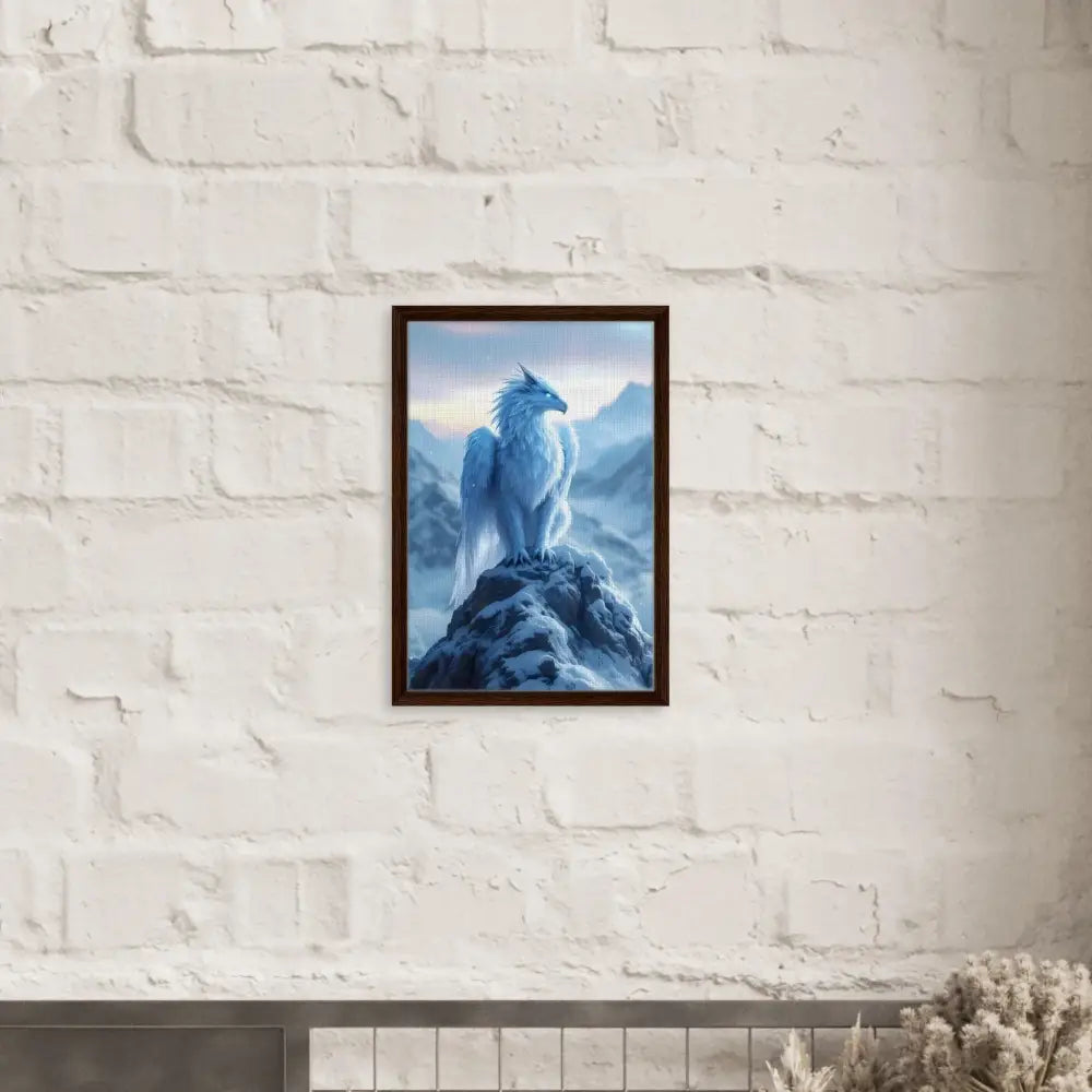Framed fantasy art of a Frostpeak Gryphon on PixiOnyx Fantasy Display canvas