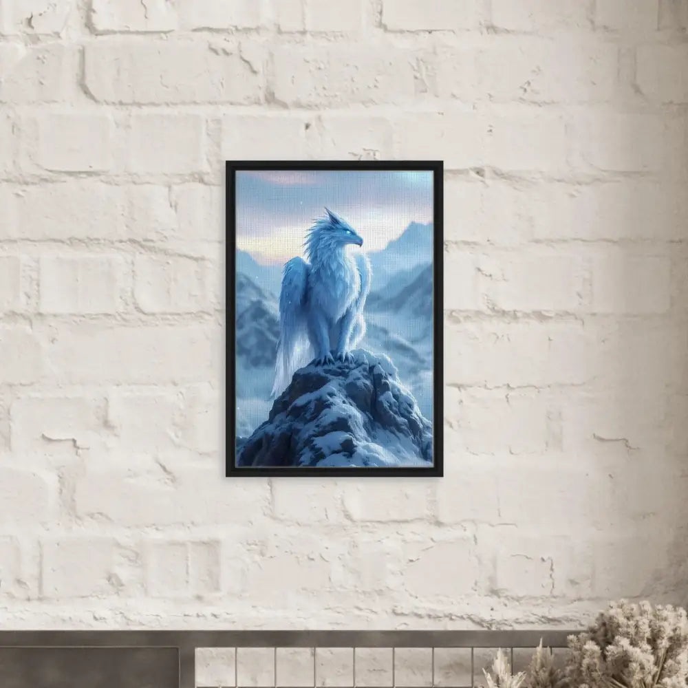 Framed Dragon Artwork displayed in Framed Canvas – Frostpeak Gryphon PixiOnyx Fantasy Display