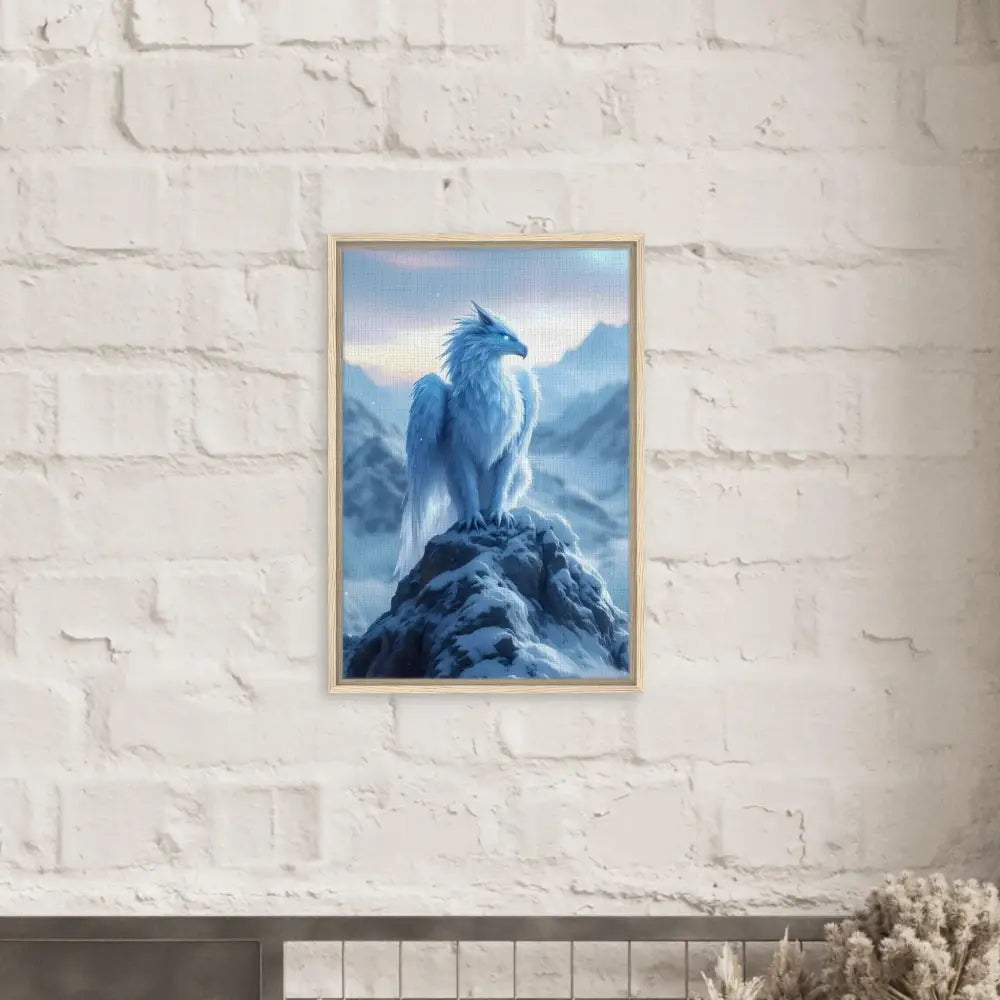 Framed fantasy art of Frostpeak Gryphon displayed on PixiOnyx Fantasy Canvas