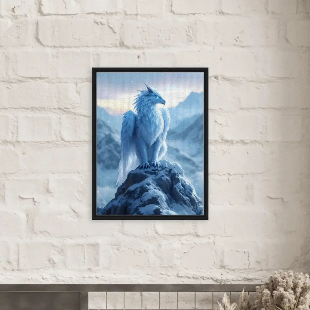 Framed ice dragon artwork from PixiOnyx Frostpeak Gryphon canvas display