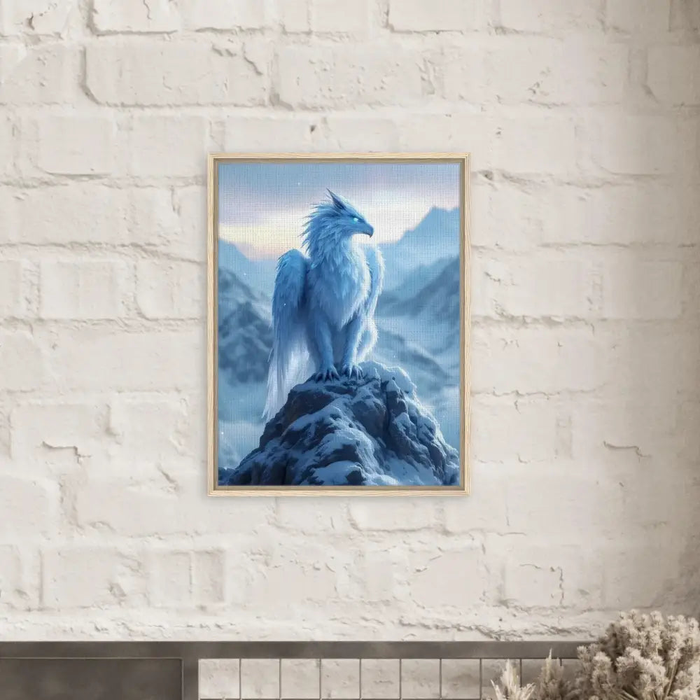 Framed dragon artwork displayed in PixiOnyx Fantasy Display Framed Canvas Frostpeak Gryphon