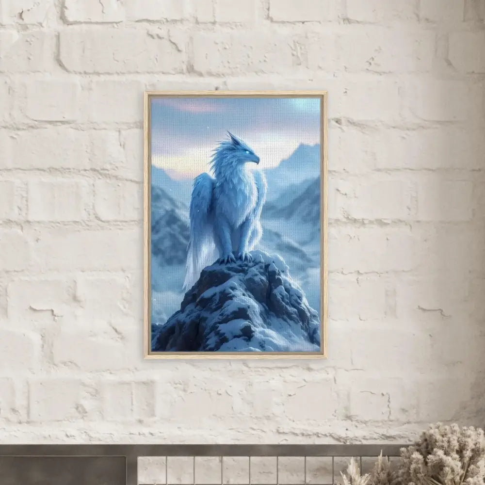 Framed dragon artwork on display in PixiOnyx Fantasy Display Frostpeak Gryphon Canvas