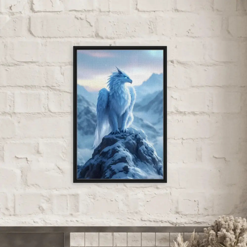 Framed Dragon Artwork on PixiOnyx Frostpeak Gryphon Canvas Fantasy Display