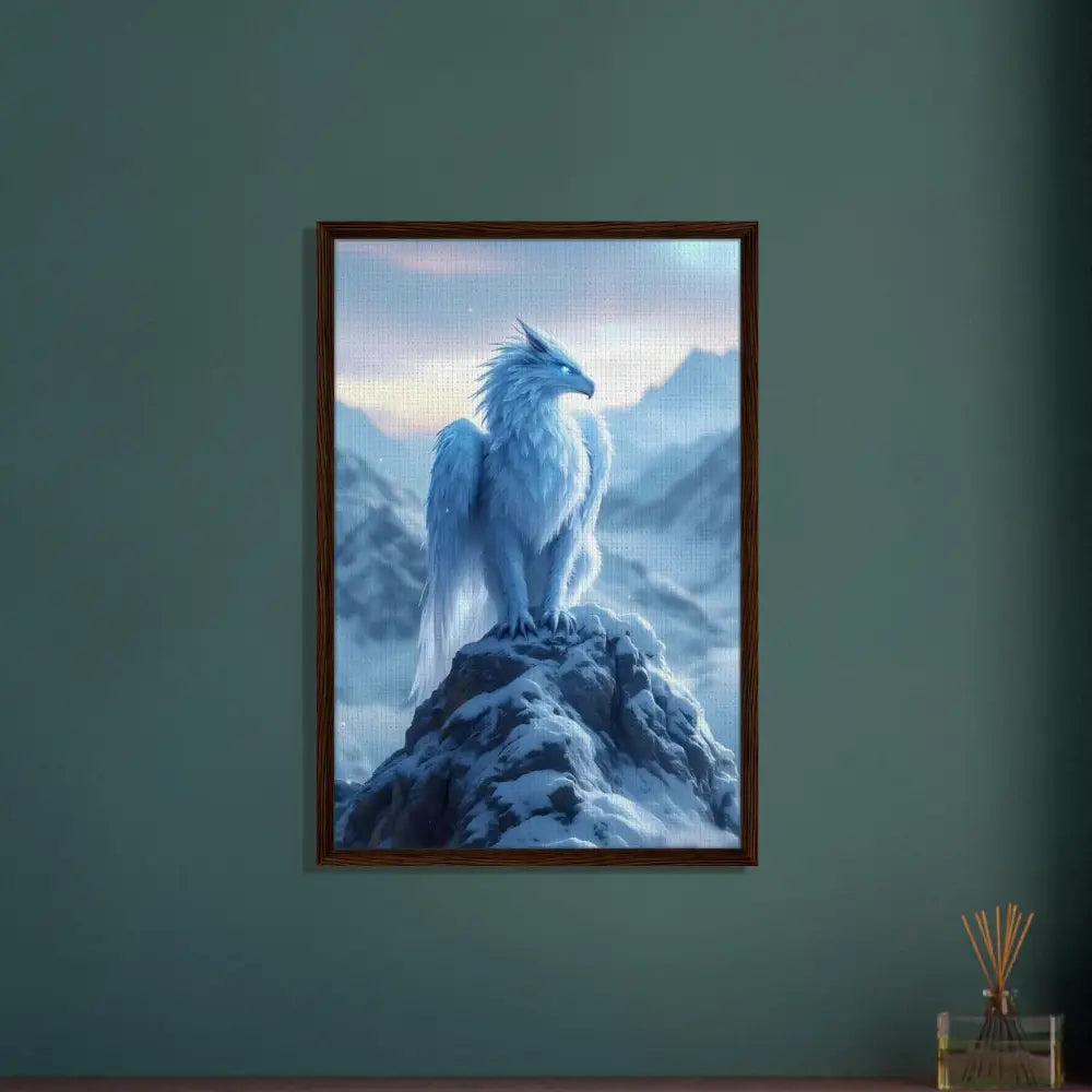 Framed fantasy art of a Frostpeak Gryphon on Canvas in PixiOnyx Fantasy Display