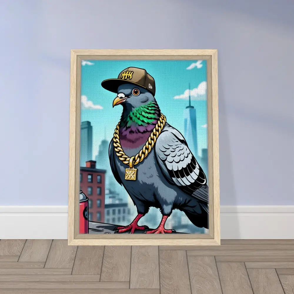 Framed pigeon art on PixiOnyx Deluxe Street Scene canvas product