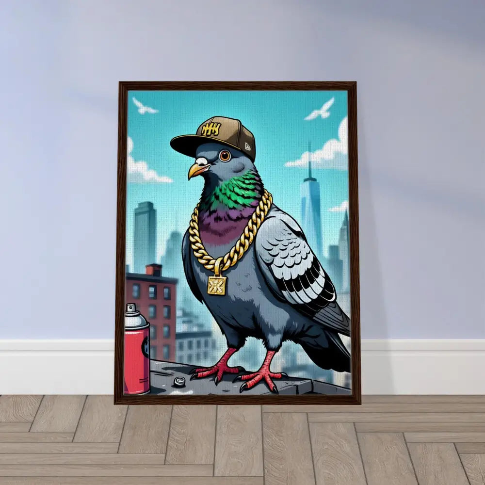 Framed pigeon street art on Canvas, featured in PixiOnyx Deluxe Street Scene product