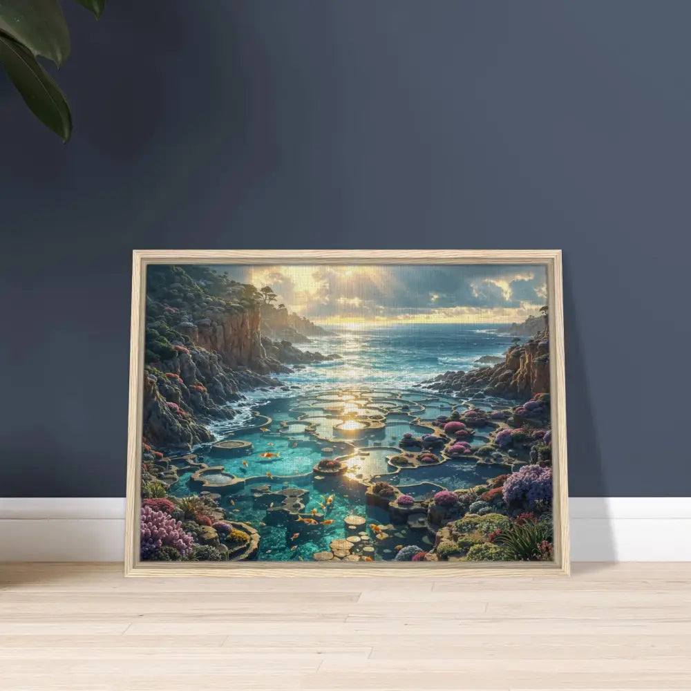 Framed coastal landscape art from PixiOnyx Luxe Tideframe Edition Canvas collection