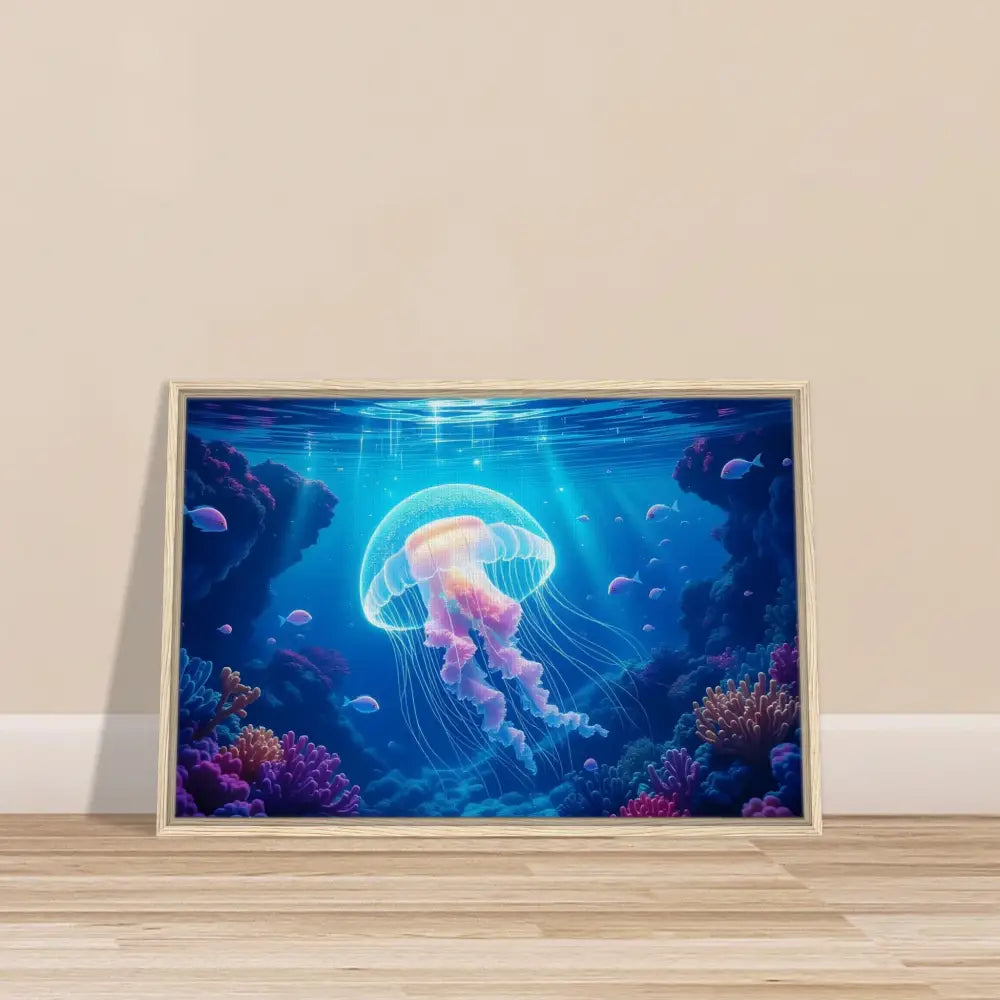 Framed Jellyfish Artwork from PixiOnyx Ocean Reverie Cosmic Drift Canvas Display