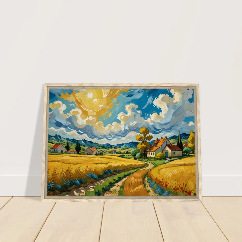 Framed landscape painting of golden fields in PixiOnyx Pastoral Dreamscape Canvas