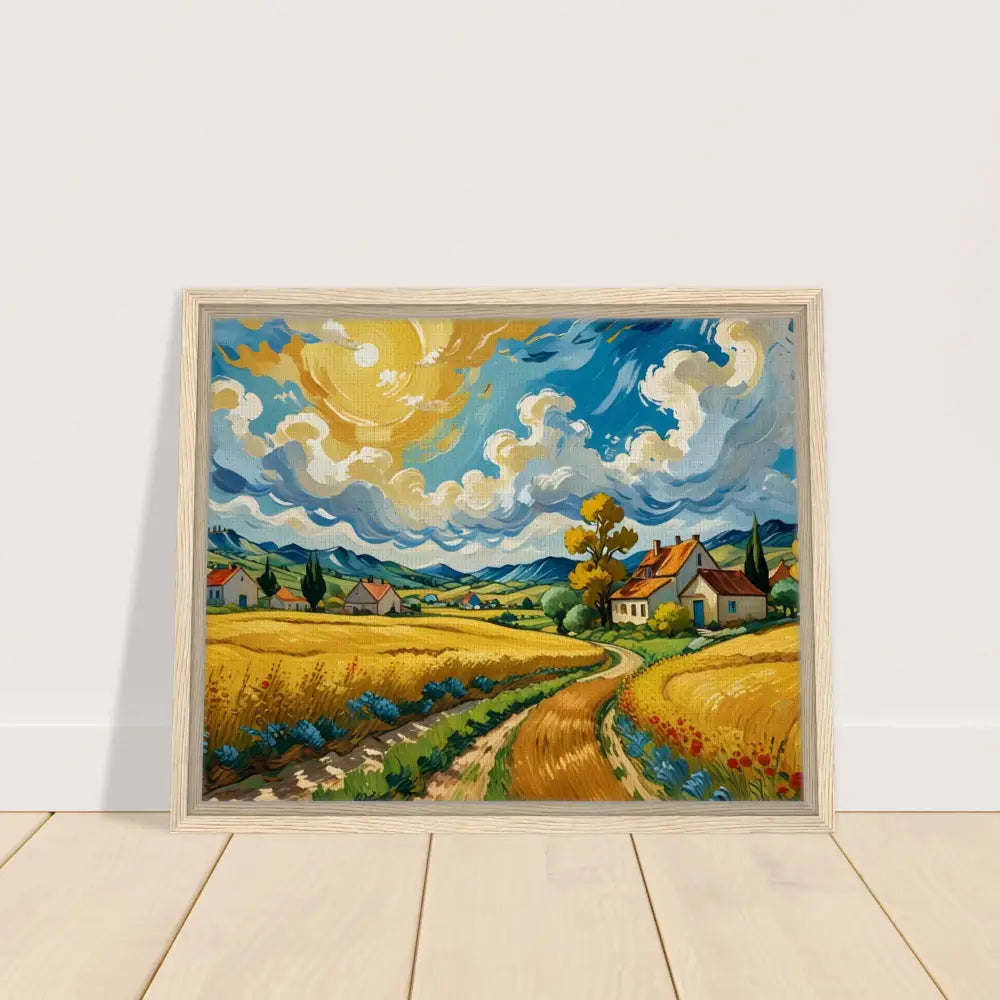 Framed landscape painting of golden fields from PixiOnyx Pastoral Dreamscape collection