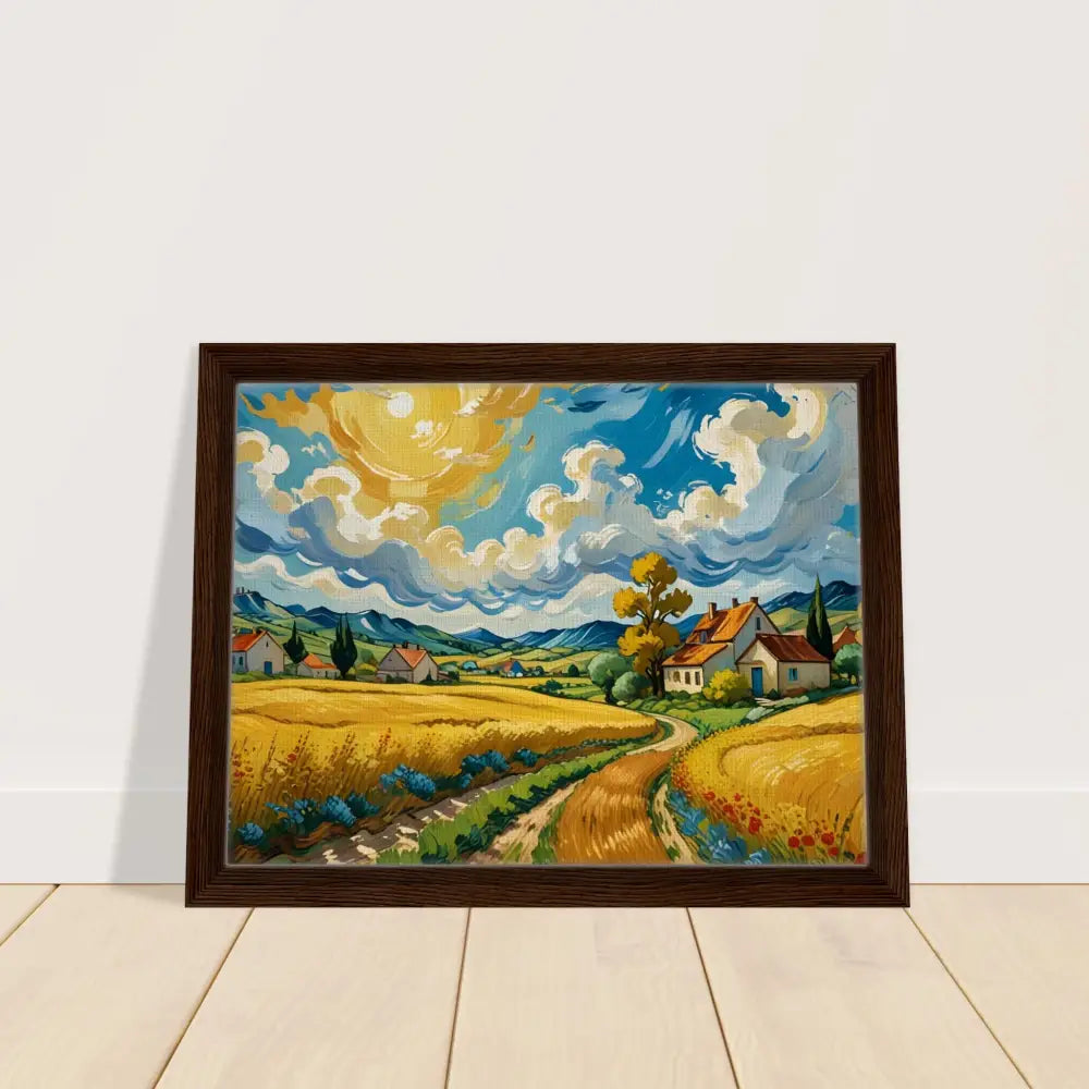 Framed landscape painting showcasing the Golden Fields Reverie pastoral dreamscape