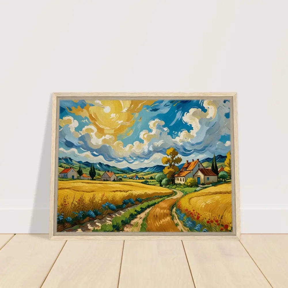 Framed Landscape Painting Featuring Golden Fields Reverie in PixiOnyx Pastoral Dreamscape