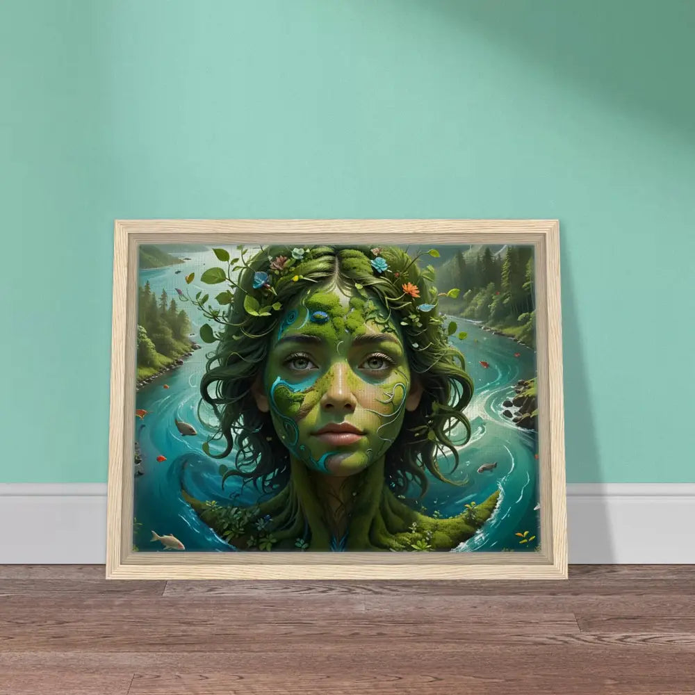 Framed nature-themed portrait artwork in green tones for PixiOnyx Green Goddess Canvas