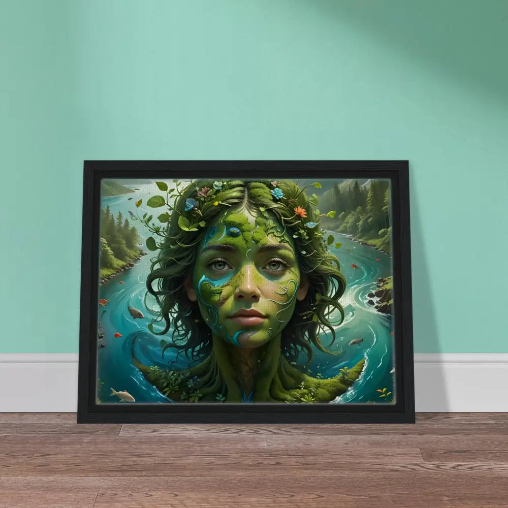 Framed Nature Goddess Portrait on Canvas in Green Goddess PixiOnyx Nature Dreamscape