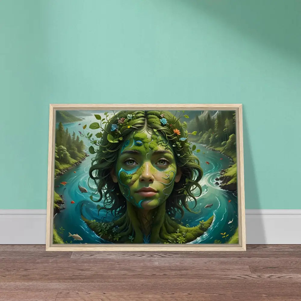 Framed Canvas Green Goddess Nature Dreamscape portrait for wall decor