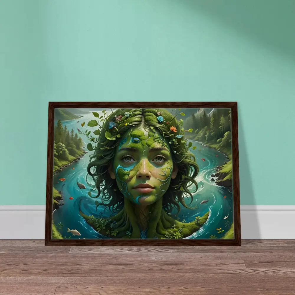 Framed Nature Goddess artwork on a Canvas titled Green Goddess in PixiOnyx Nature Dreamscape