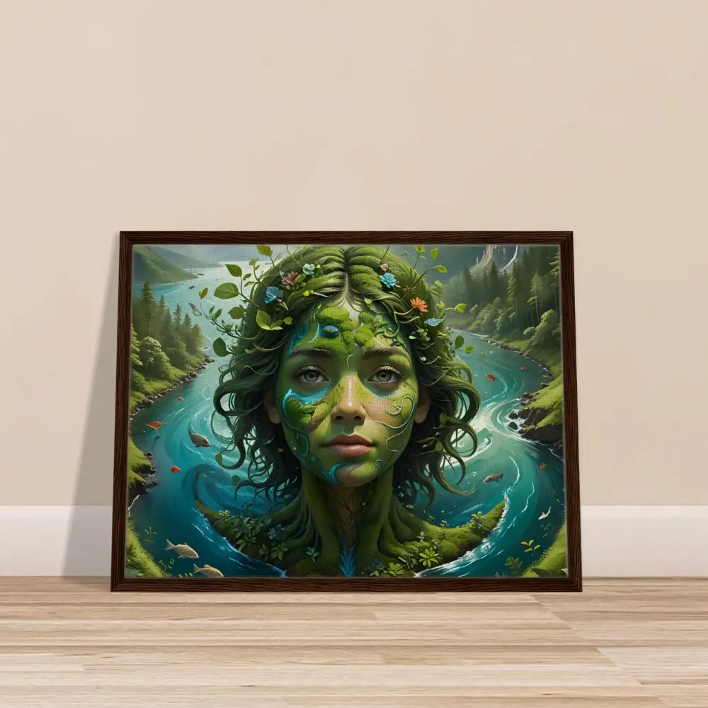 Framed Green Goddess Nature Dreamscape artwork on canvas showcasing lush green goddess scene