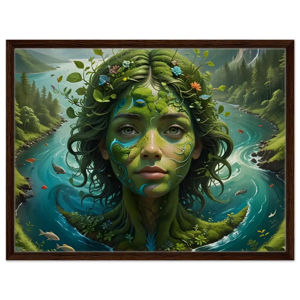 Framed Nature Goddess Portrait on Canvas in Green Goddess Dreamscape, PixiOnyx artwork