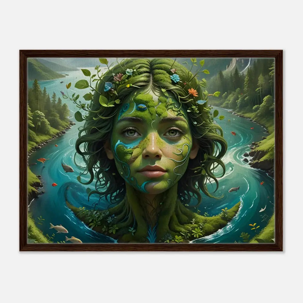 Framed nature goddess portrait on green canvas in PixiOnyx Nature Dreamscape collection
