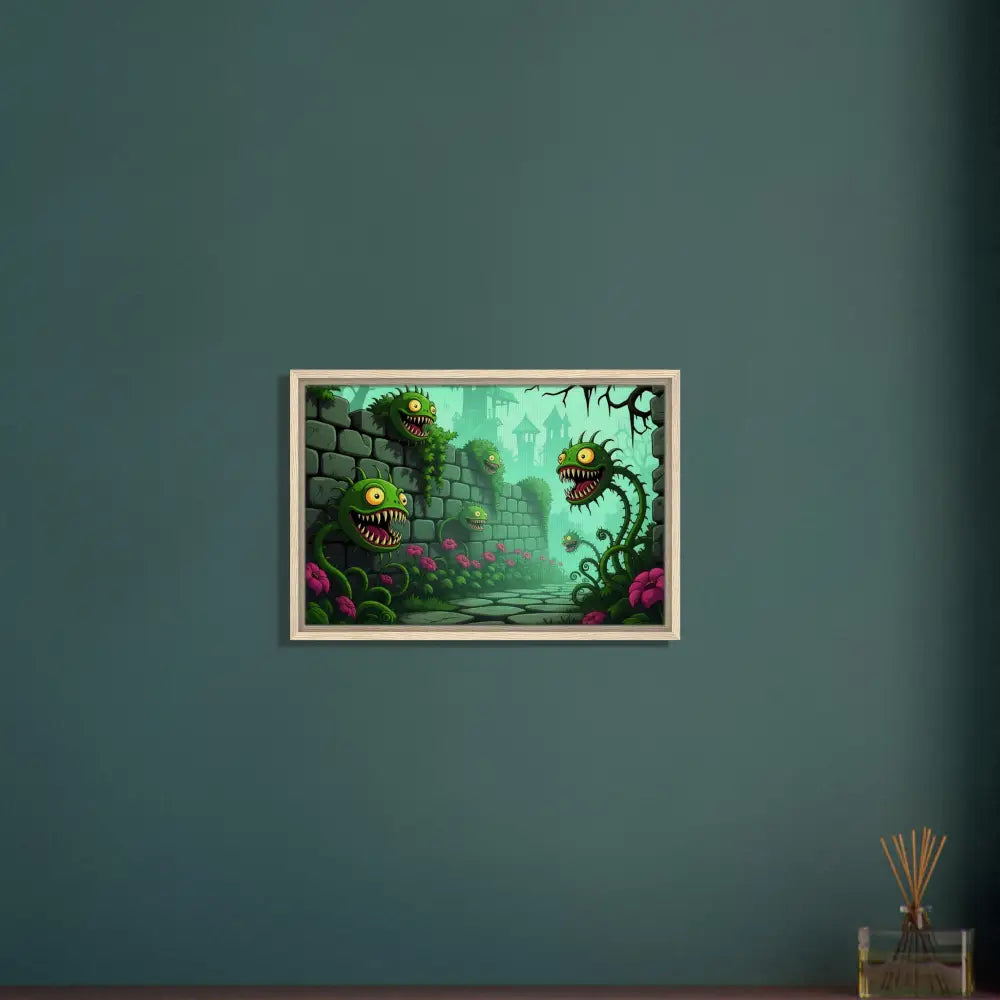 Framed monster plant artwork on canvas from PixiOnyx Grinvine Grove collection