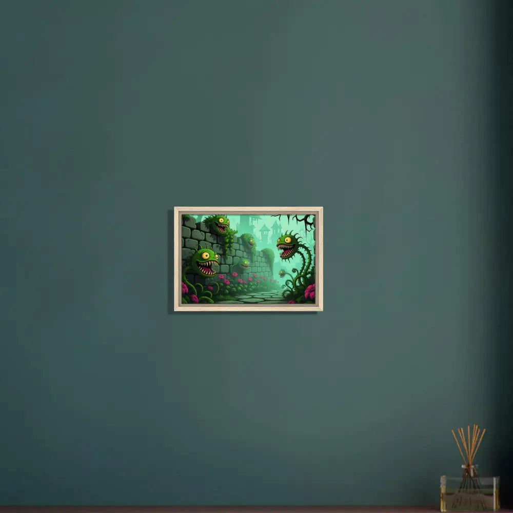 Framed monster plant artwork displayed on PixiOnyx Surreal Fantasy Nature canvas