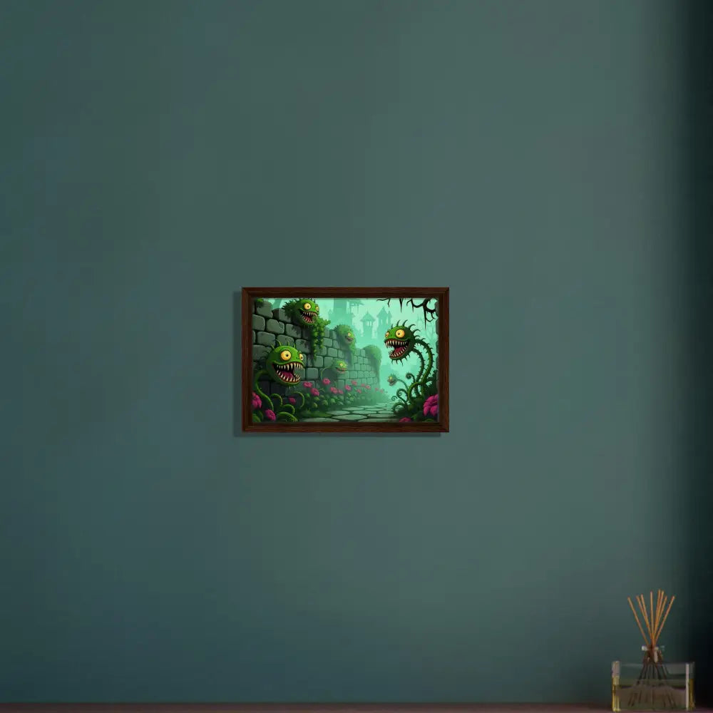 Framed monster plant artwork on canvas for Grinvine Grove PixiOnyx Surreal Fantasy Nature