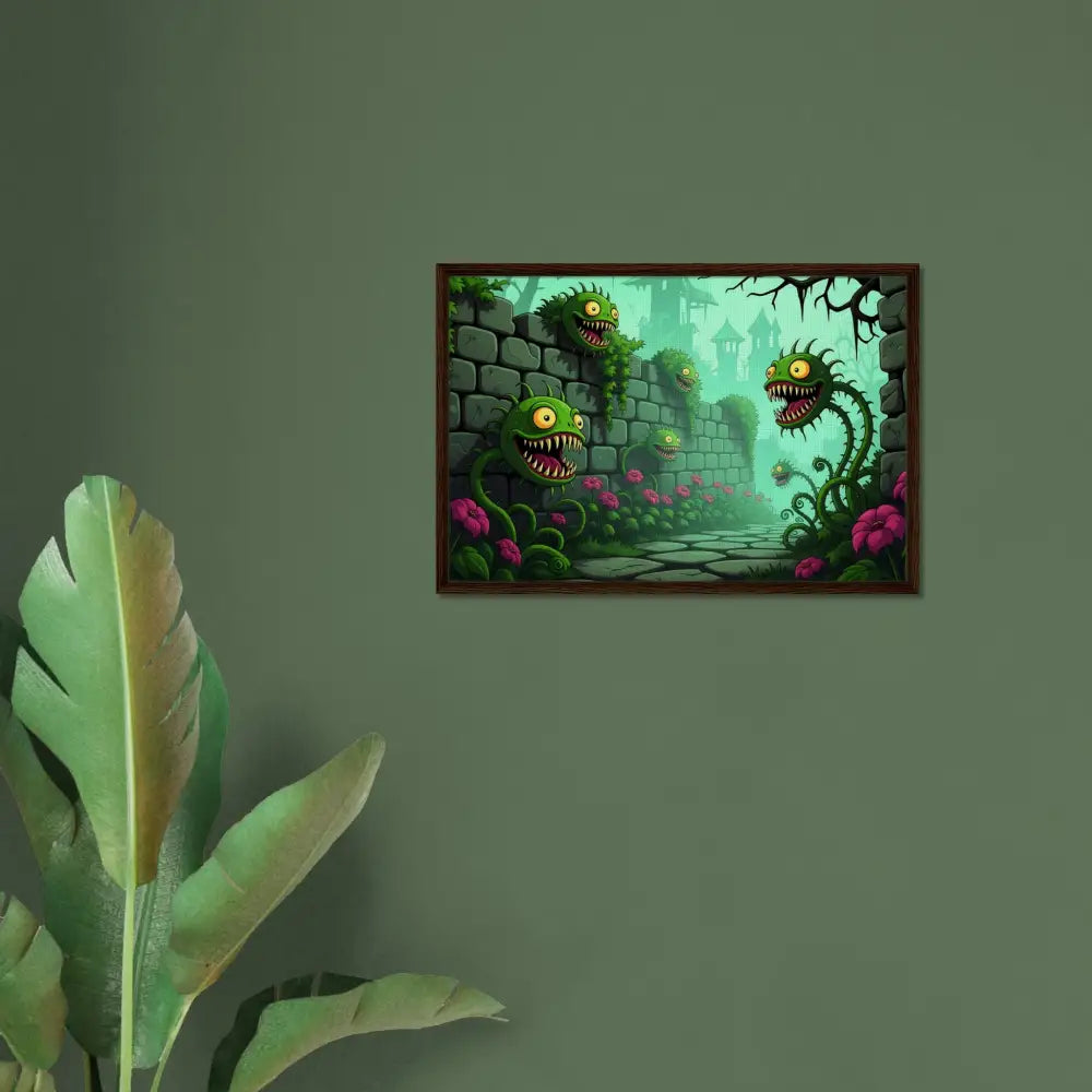 Framed Monster Garden artwork on canvas in surreal fantasy nature style