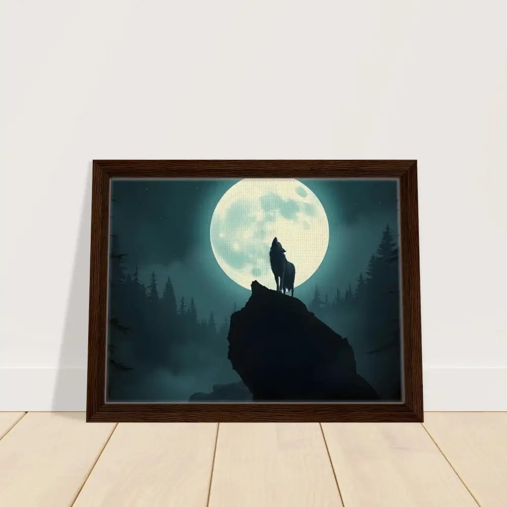 Framed wolf howling at moon artwork on PixiOnyx Lunar Reverie canvas wall decor
