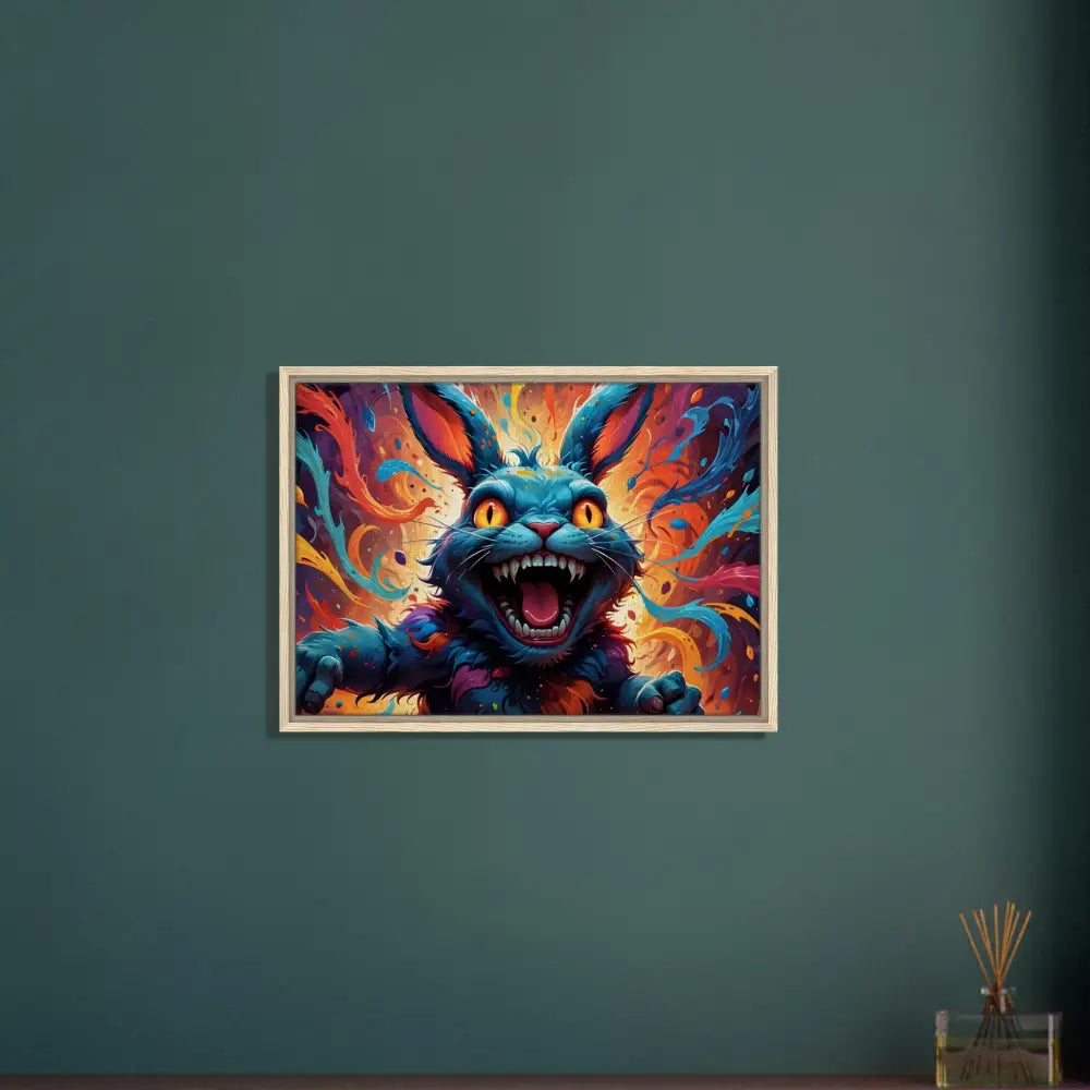 Colorful snarling rabbit artwork in a frame for PixiOnyx Blazing Luxe Frame display