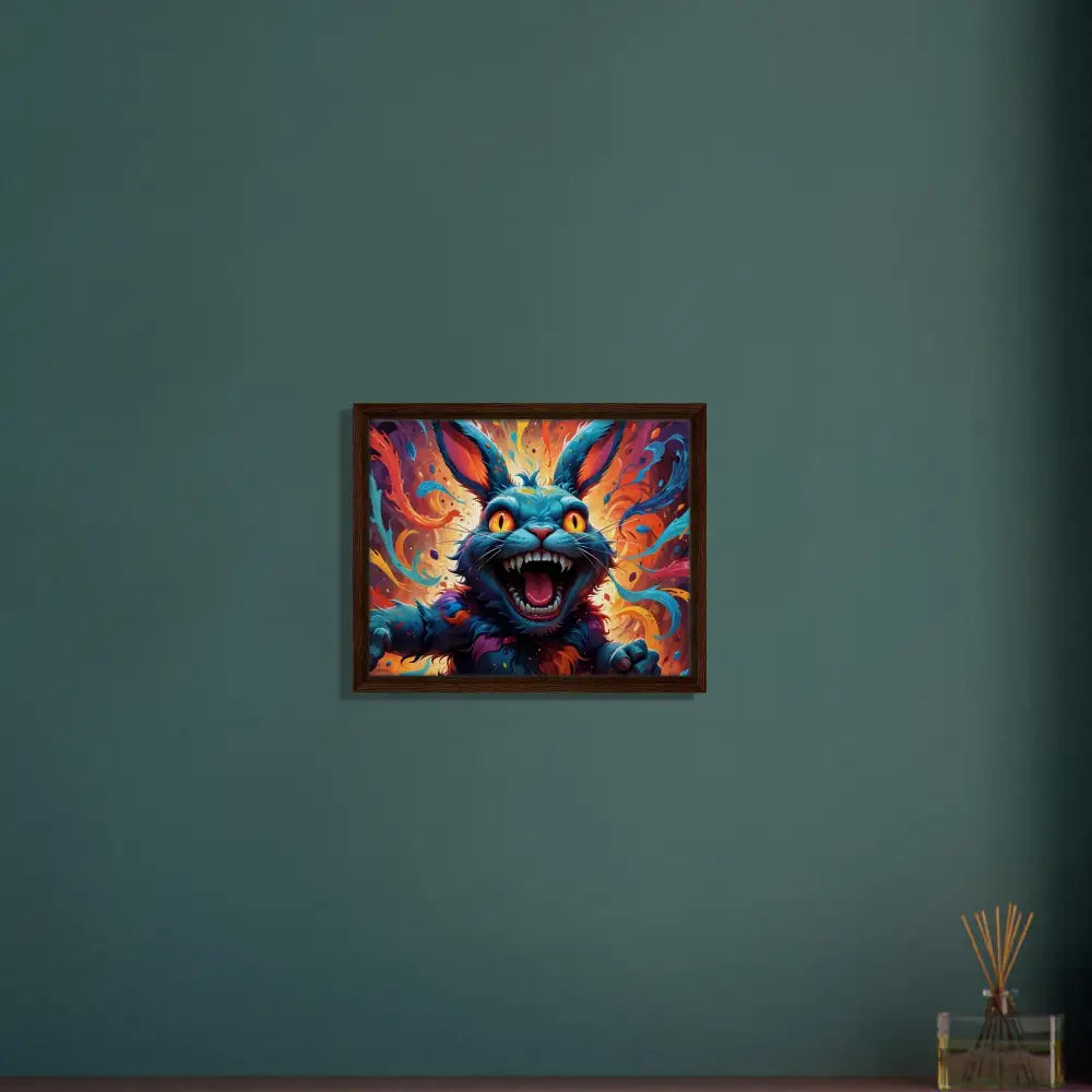 Framed psychedelic rabbit artwork from PixiOnyx Blazing Luxe Frame product display