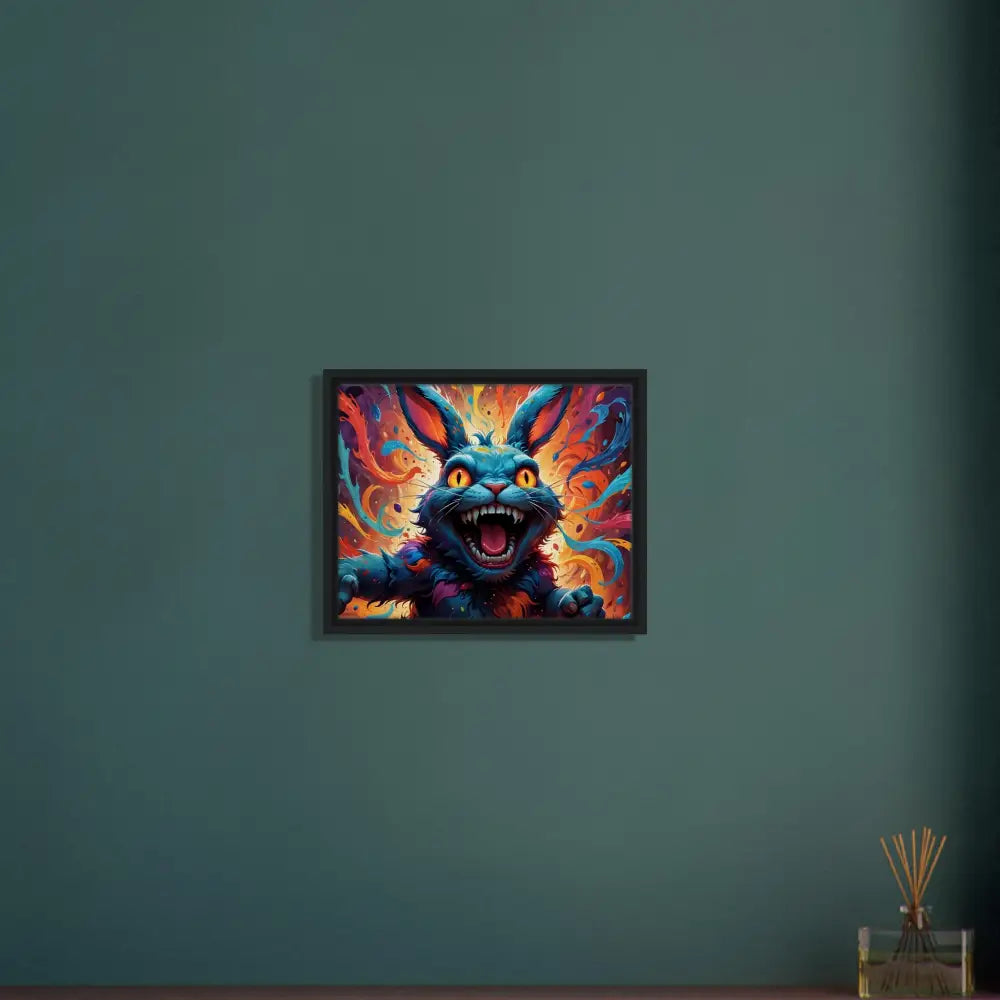 Colorful framed snarling rabbit art from PixiOnyx Blazing Luxe Frame display