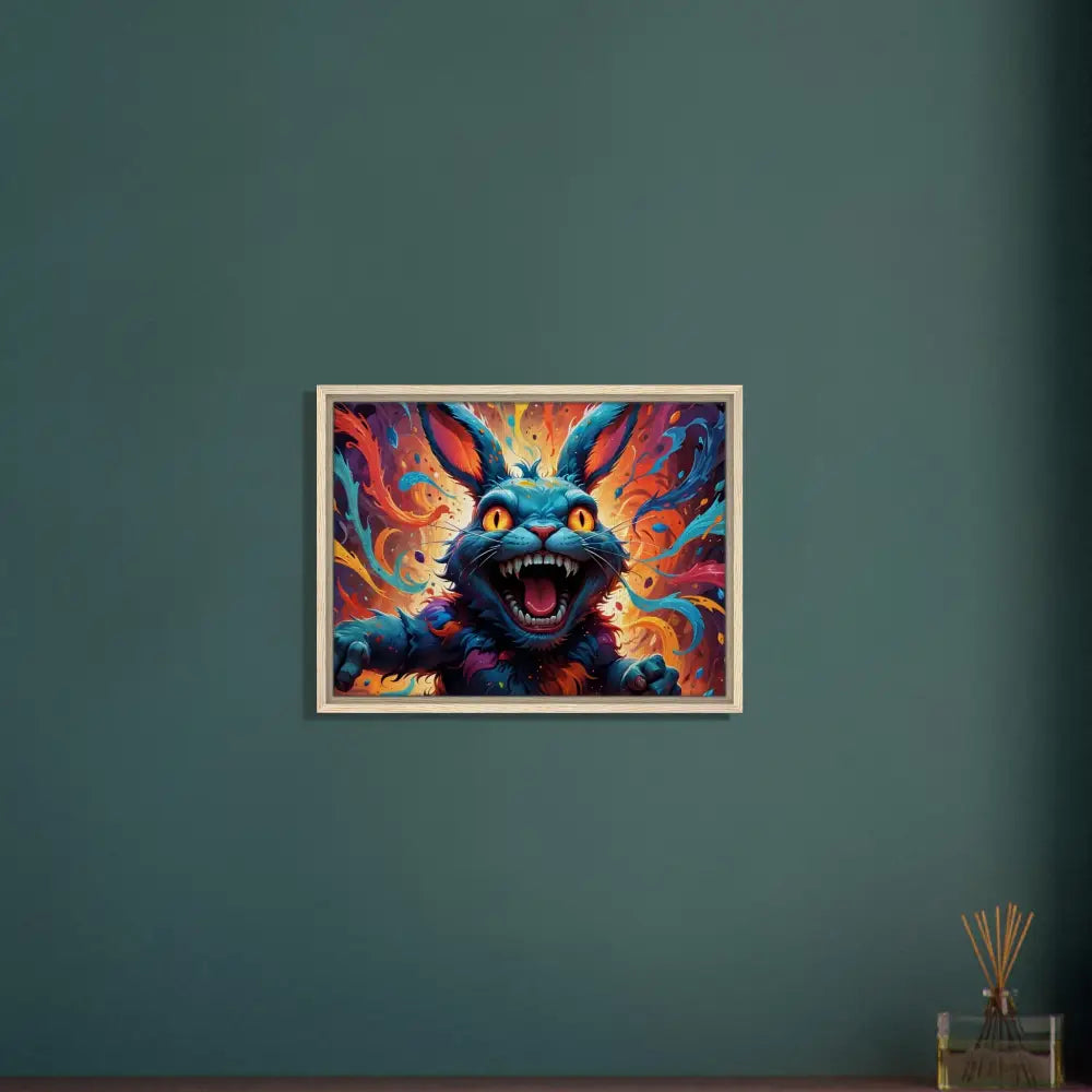 Colorful framed snarling rabbit art with vibrant hues in PixiOnyx Blazing Luxe Frame