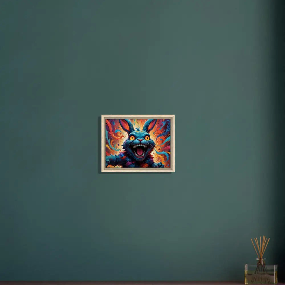 Framed psychedelic rabbit artwork in PixiOnyx Blazing Luxe Frame for vibrant wall decor