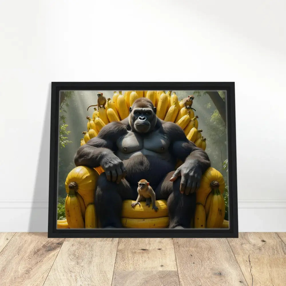 Framed Gorilla and Monkey Art on Canvas in King Kong’s Banana Throne PixiOnyx product