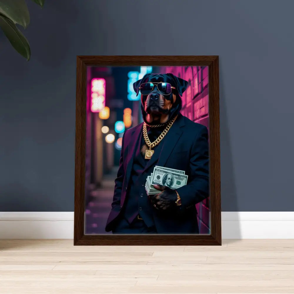 Framed dog portrait on canvas from PixiOnyx Luxe Urban Vibe collection
