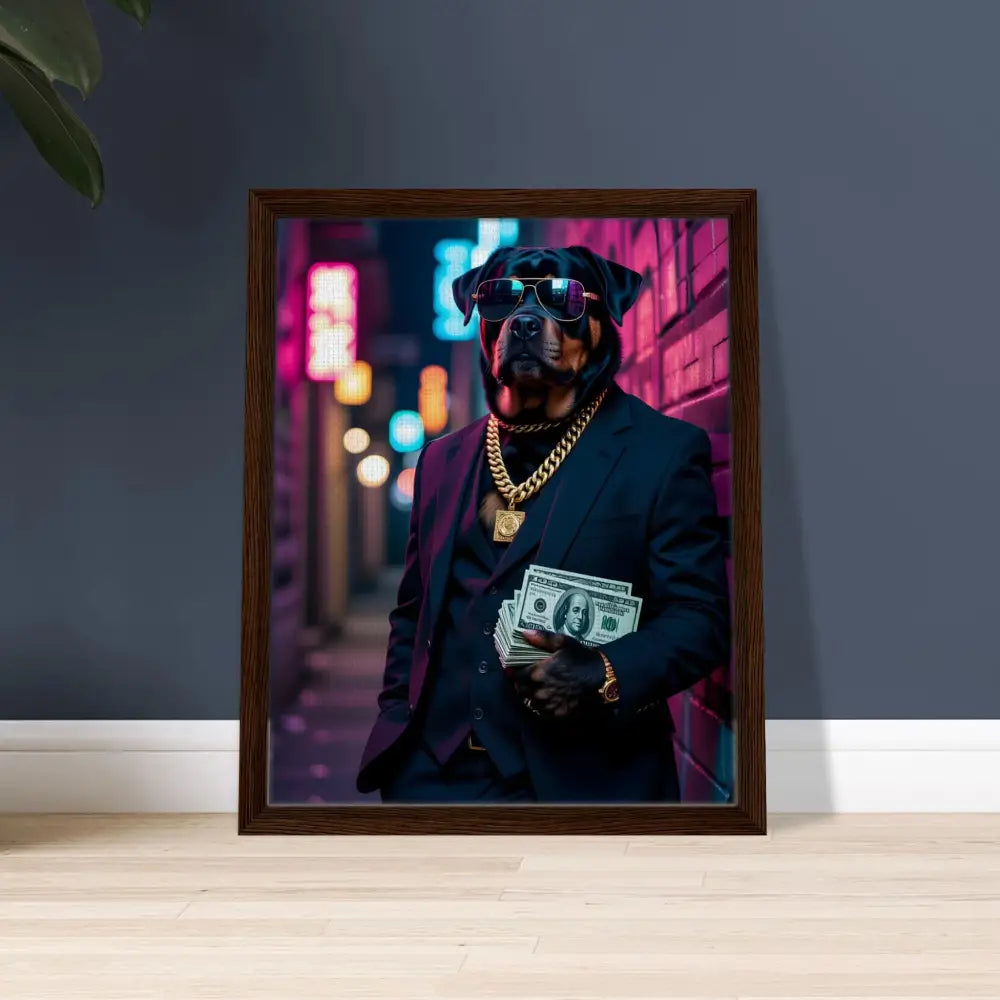 Framed dog portrait on PixiOnyx Luxe Urban Vibe canvas for stylish home decor
