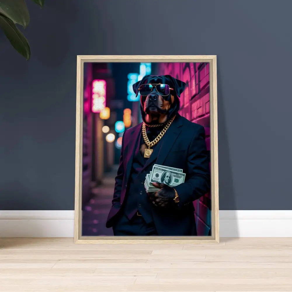 Framed dog portrait on PixiOnyx Luxe Urban Vibe Canvas display