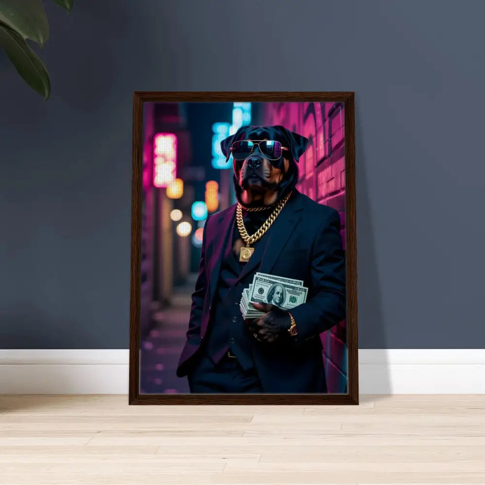 Framed dog portrait artwork on premium canvas for urban modern home decor
