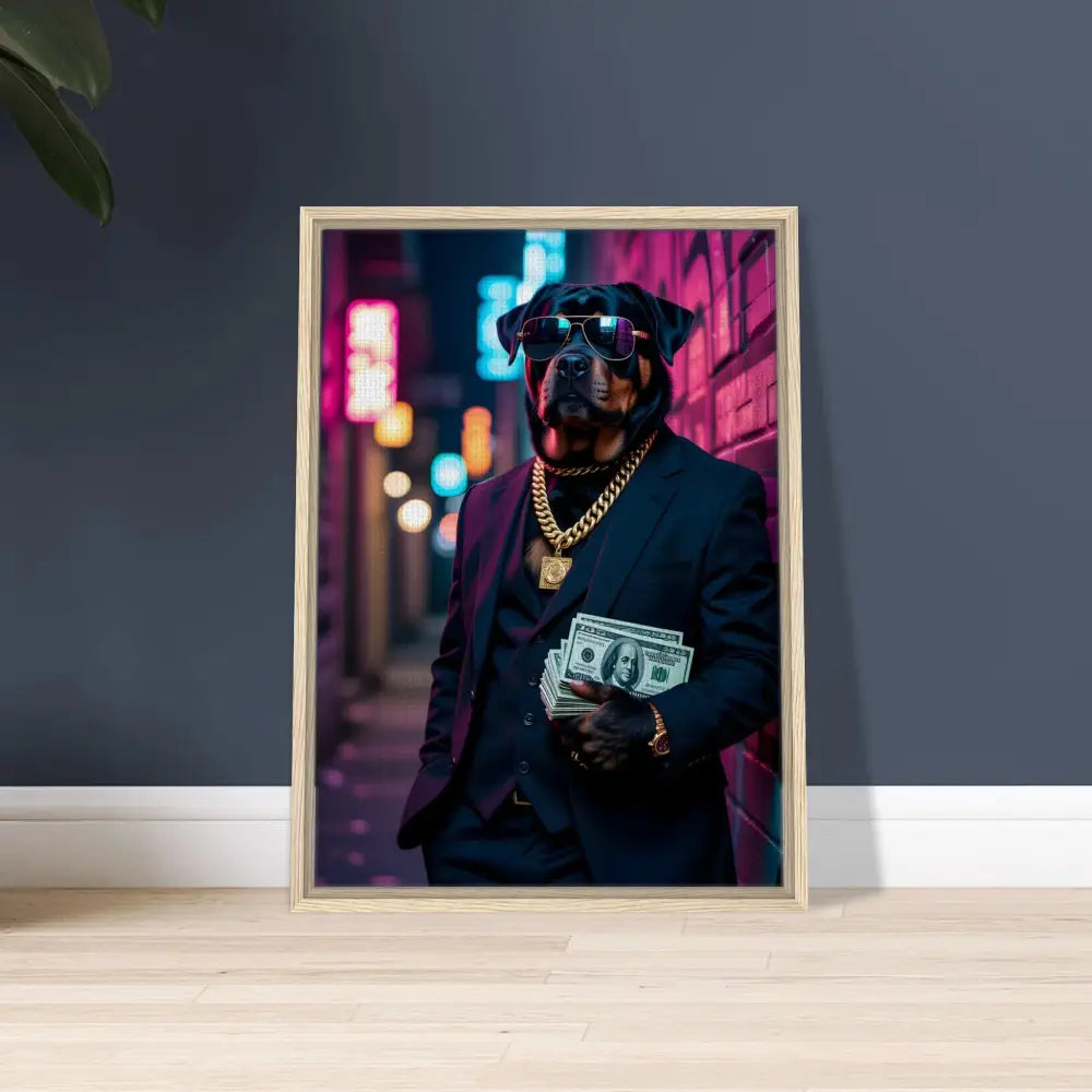 Framed dog portrait displayed in PixiOnyx Luxe Urban Vibe Canvas Kingpin K9 product