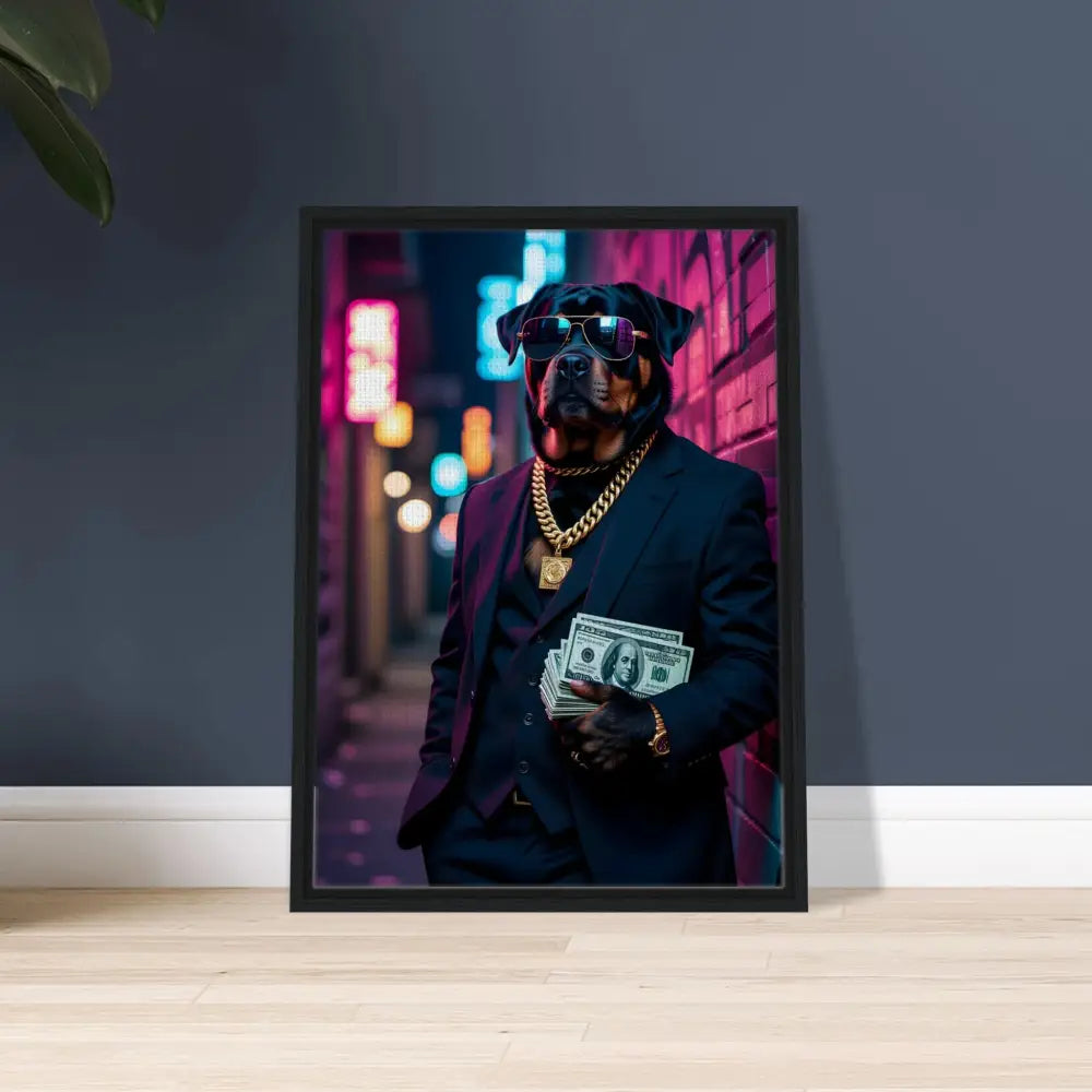 Framed dog portrait artwork from PixiOnyx Luxe Urban Vibe collection