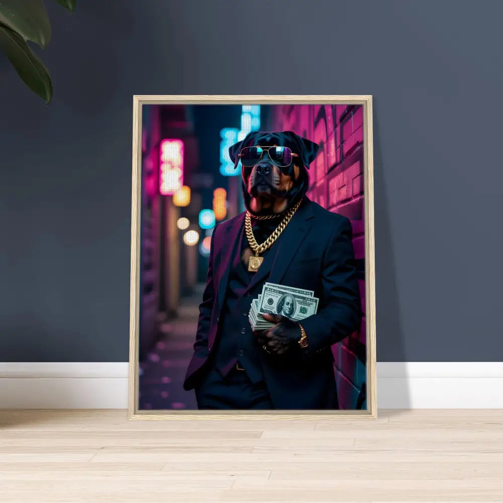 Framed Dog Portrait Canvas Kingpin K9 PixiOnyx Luxe Urban Vibe displayed