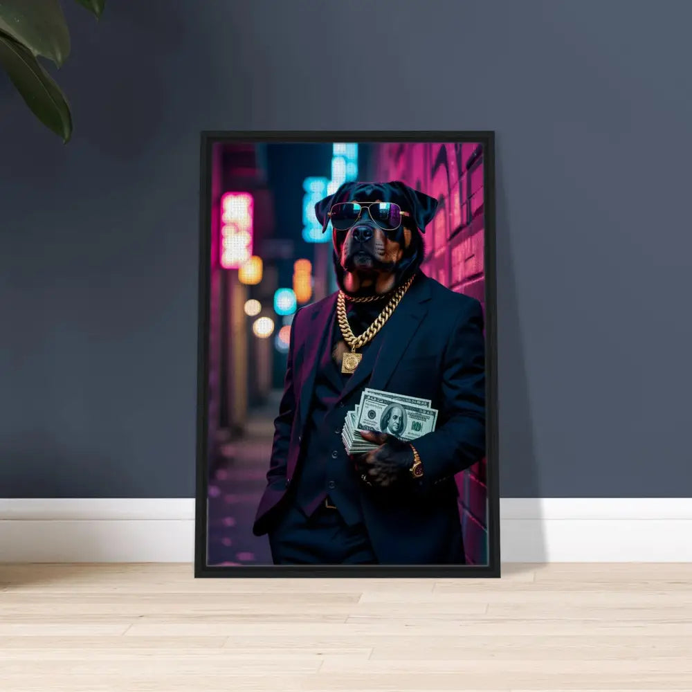 Framed dog portrait on Luxe Urban Vibe Canvas Kingpin K9 PixiOnyx product