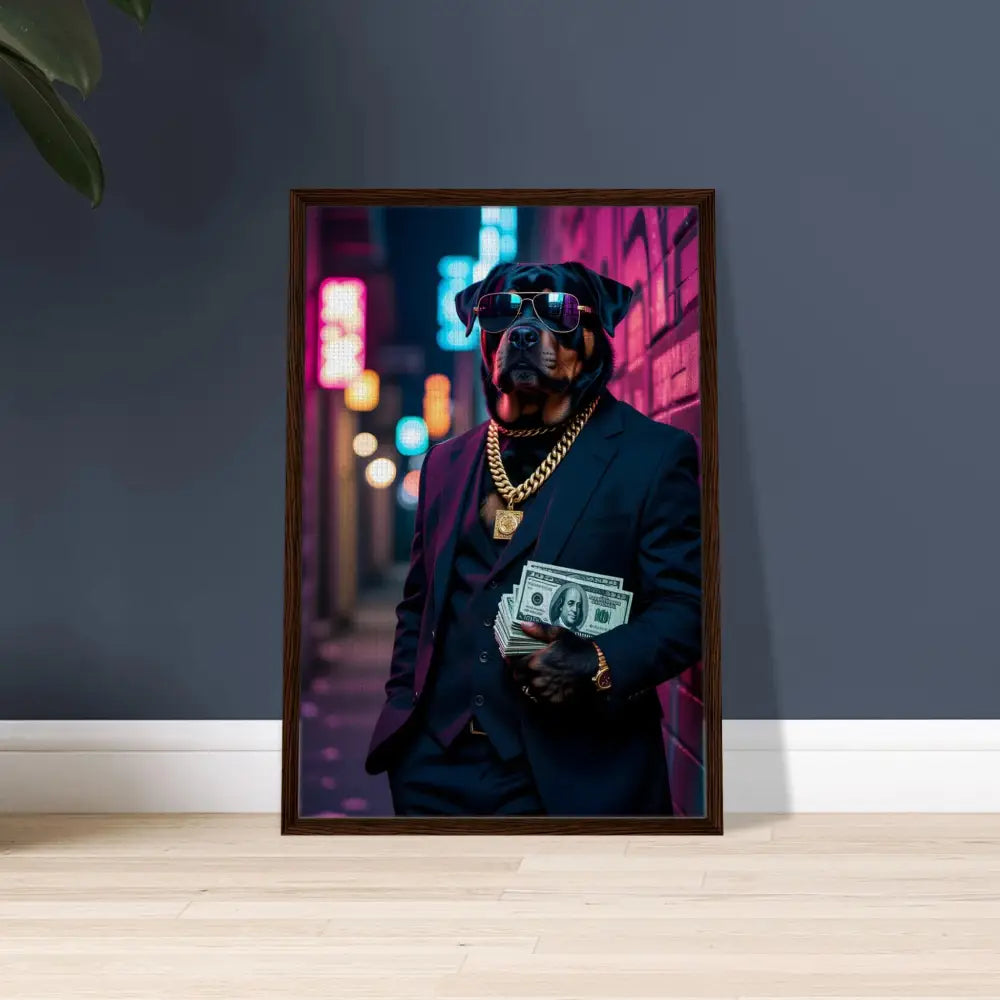 Framed dog portrait on luxurious Canvas in PixiOnyx Luxe Urban Vibe collection