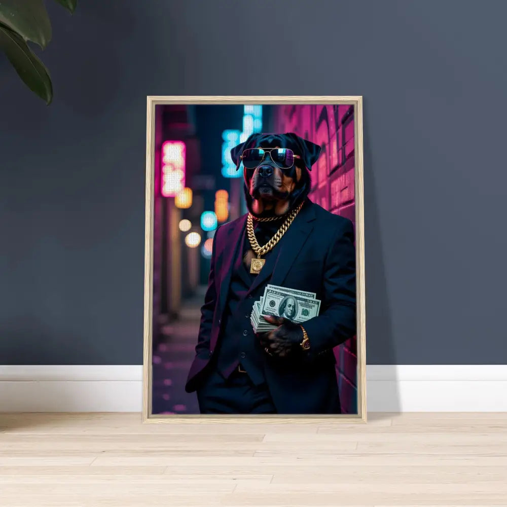 Framed Dog Portrait Canvas Kingpin K9 PixiOnyx Luxe Urban Vibe for wall decor